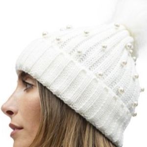 Just Jamie Pearl cream knit hat NWT